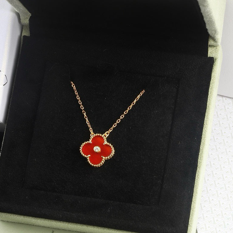 [Rosla Jewelry]CLOVER 15MM DIAMOND CARNELIAN NECKLACE