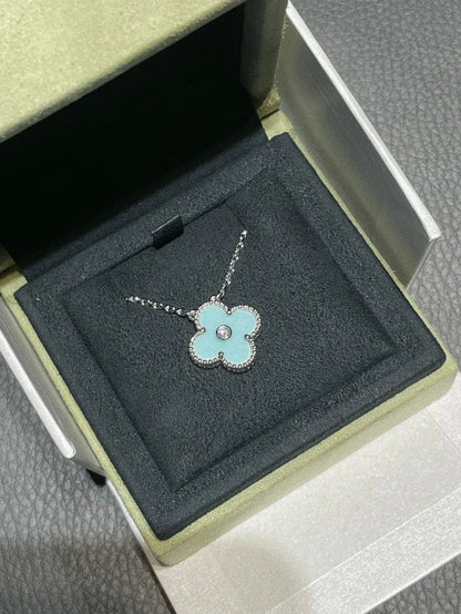 [Rosla Jewelry]CLOVER 1 DIAMOND LIGHT BLUE SILVER NECKLACE