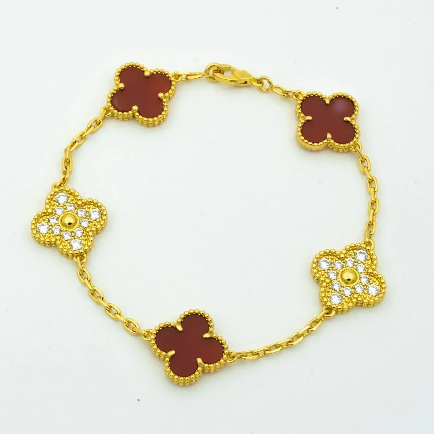 [Rosla Jewelry]CLOVER 5 MOTIFS CARNELIAN DIAMOND BRACELET