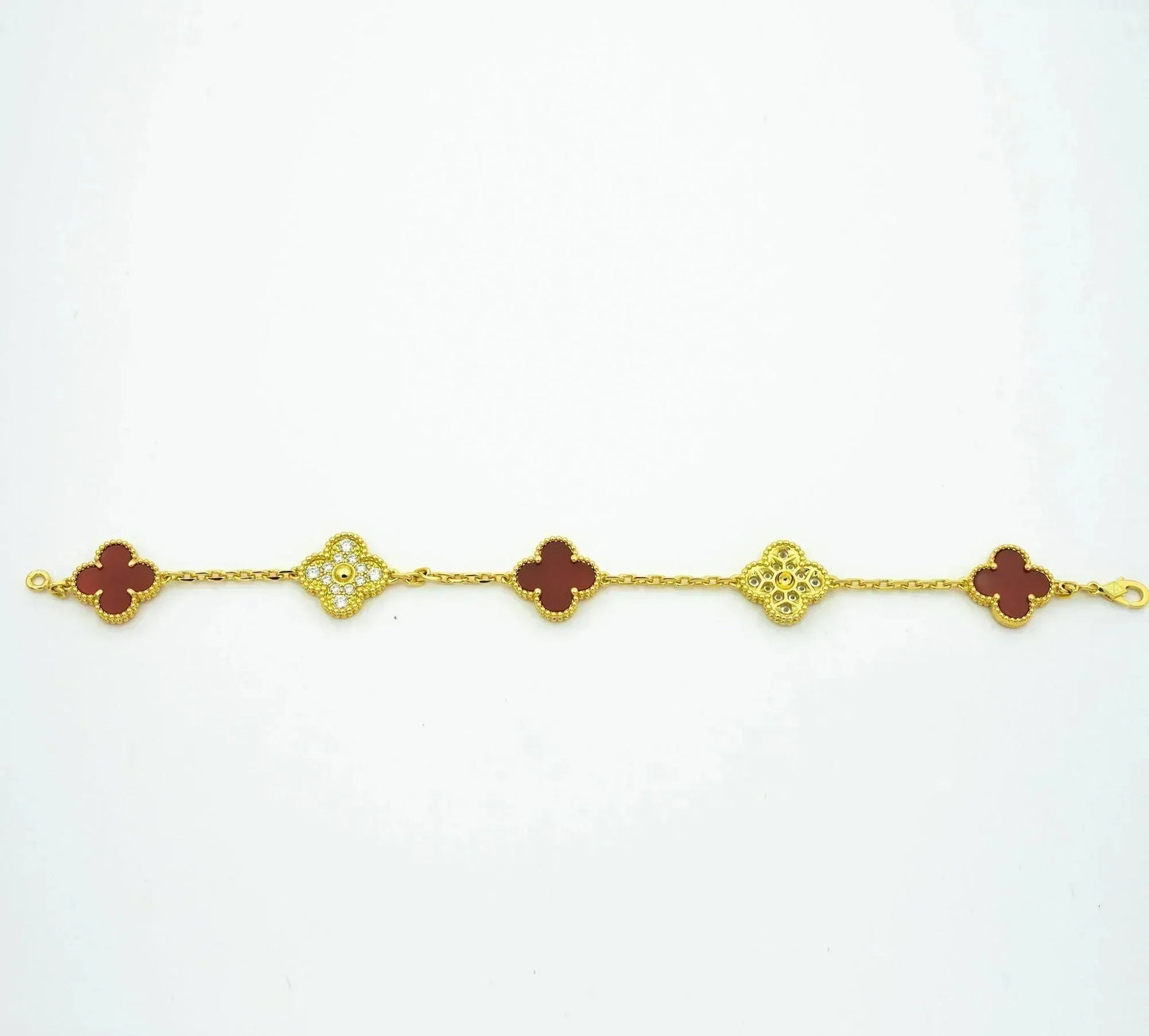 [Rosla Jewelry]CLOVER 5 MOTIFS CARNELIAN DIAMOND BRACELET