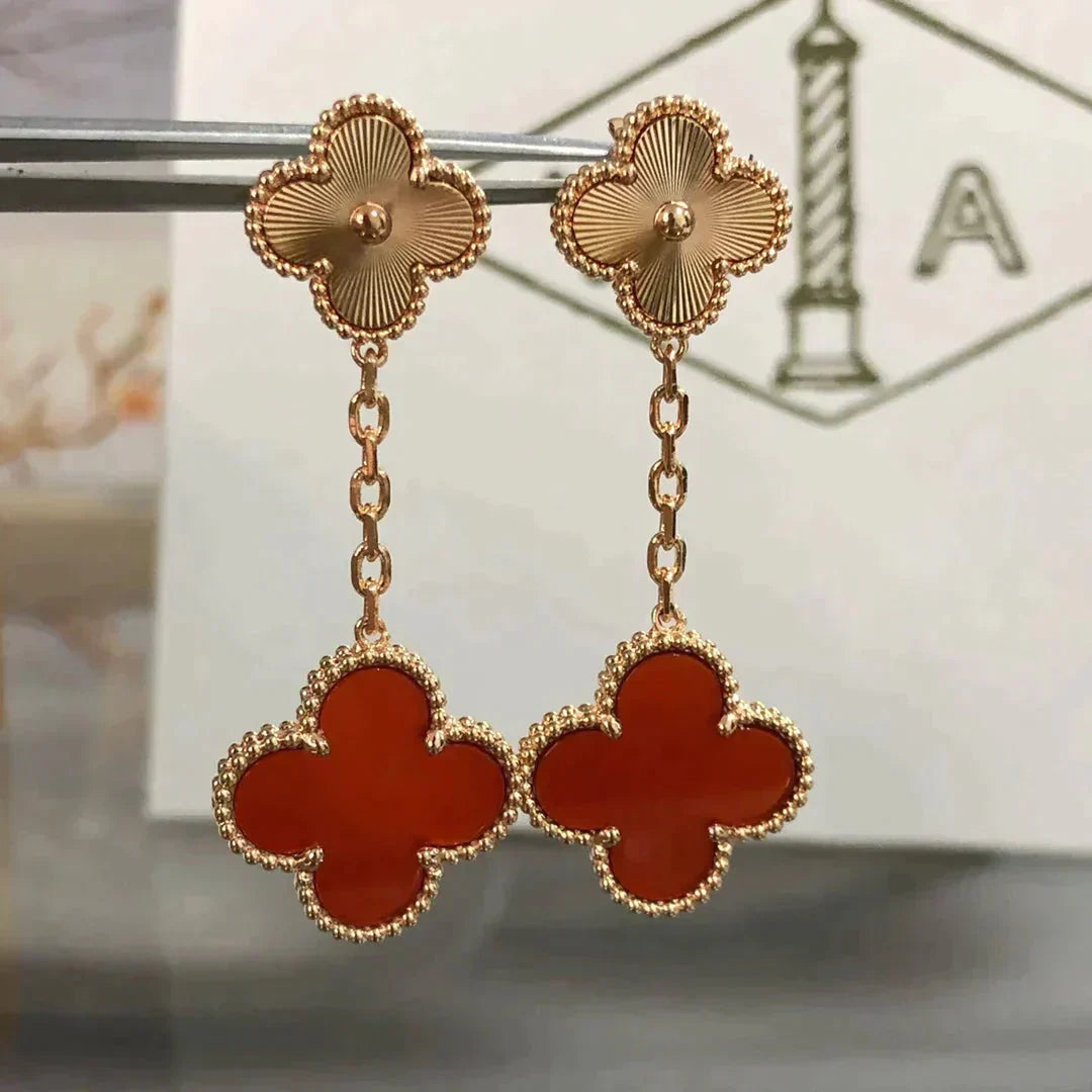 [Rosla Jewelry]CLOVER 2 MOTIF  LASER CARNELIAN EARRINGS