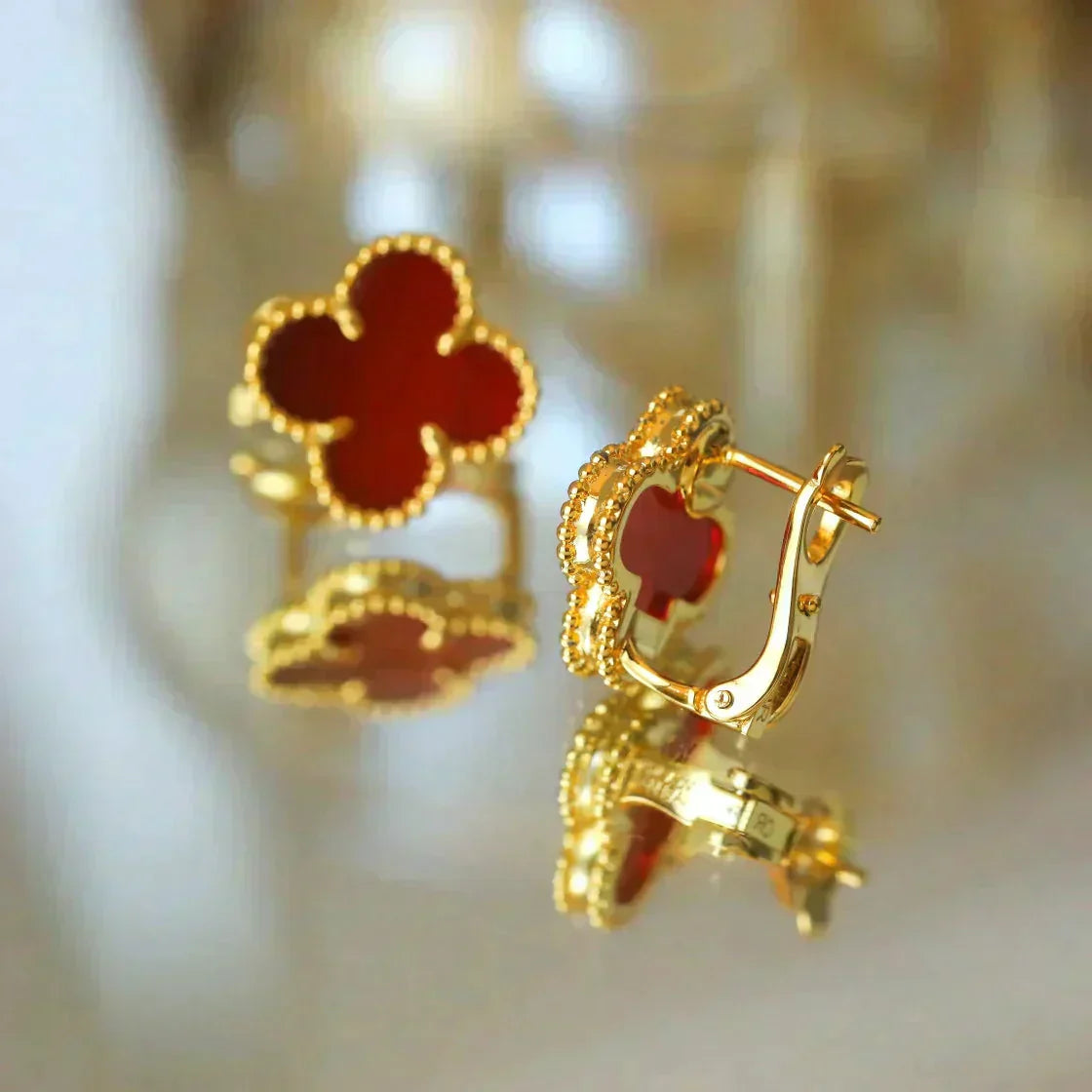 [Rosla Jewelry]CLOVER MEDIUM 1 MOTIFS CARNELIAN  EARRINGS