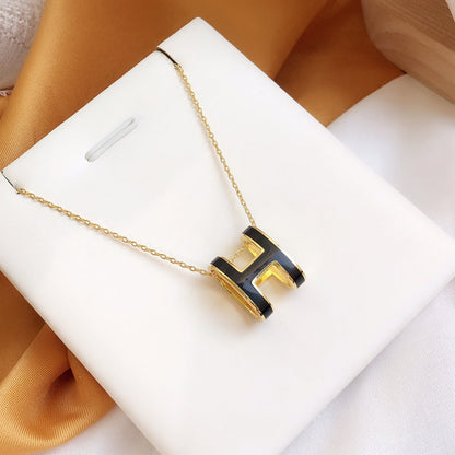 [Rosla Jewelry]HM CLIC BLACK ENAMEL GOLD NECKLACE