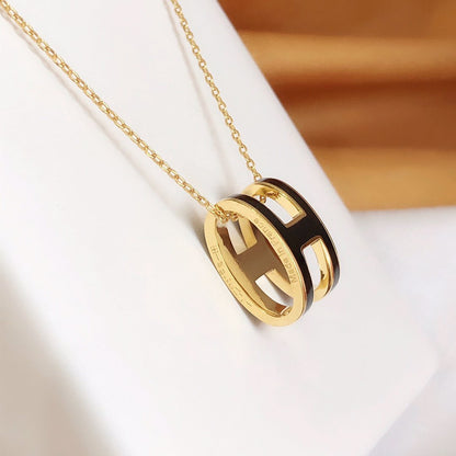 [Rosla Jewelry]HM CLIC BLACK ENAMEL GOLD NECKLACE