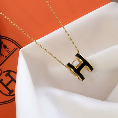 [Rosla Jewelry]HM CLIC BLACK ENAMEL GOLD NECKLACE