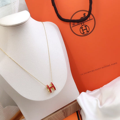 [Rosla Jewelry]HM CLIC RED ENAMEL GOLD NECKLACE