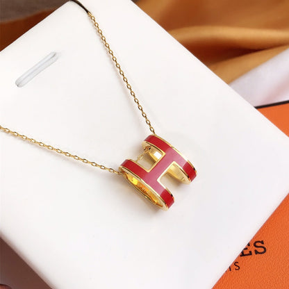 [Rosla Jewelry]HM CLIC RED ENAMEL GOLD NECKLACE