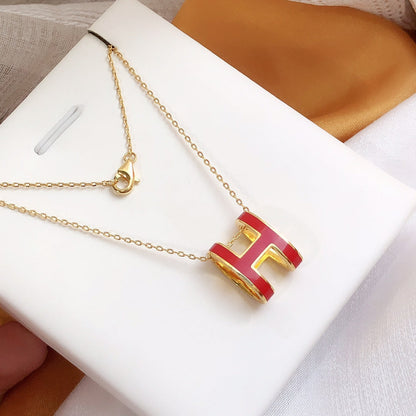 [Rosla Jewelry]HM CLIC RED ENAMEL GOLD NECKLACE