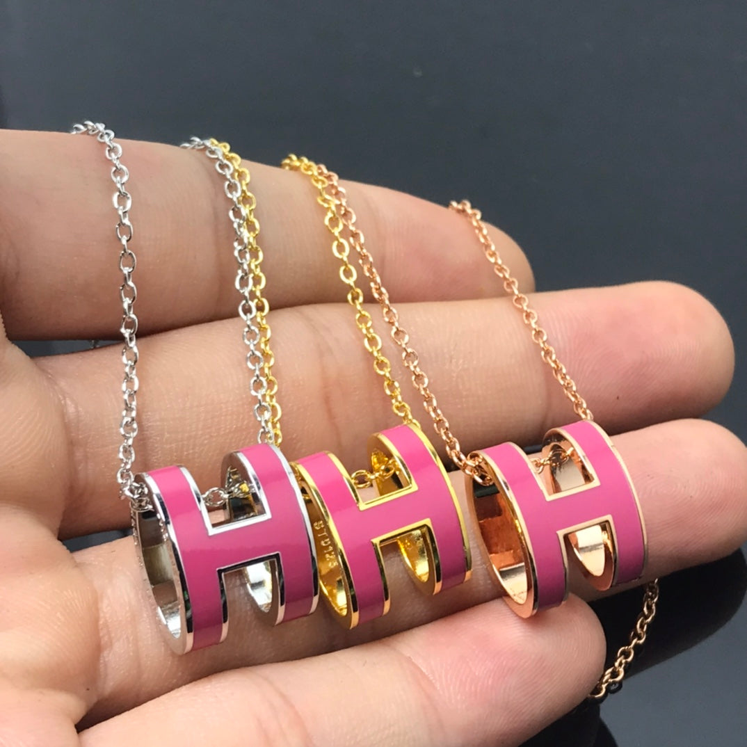 [Rosla Jewelry]H NECKLACE PINK