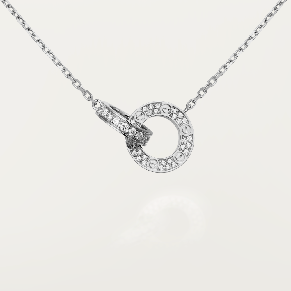 [Rosla Jewelry]LOVE 7.6MM NECKLACE ROSE GOLD AND SILVER  FULL DIAMOND