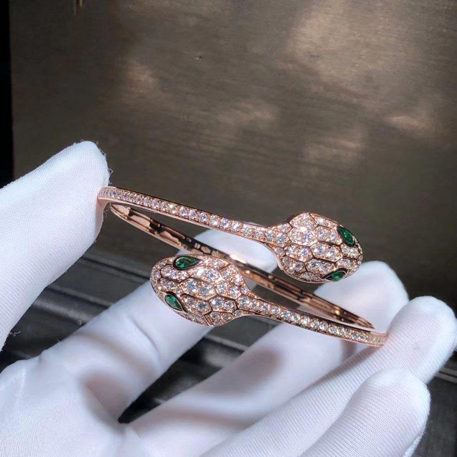 [Rosla Jewelry]SERPENTI BRACELET PINK GOLD MALACHITE DIAMOND DOUBLE SNAKE