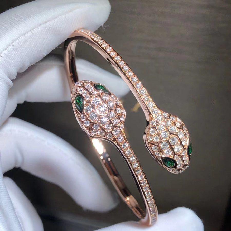 [Rosla Jewelry]SERPENTI BRACELET PINK GOLD MALACHITE DIAMOND DOUBLE SNAKE