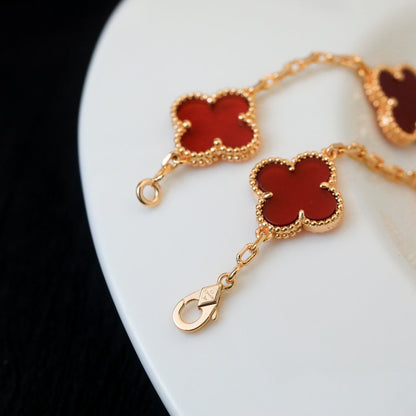 [Rosla Jewelry]CLOVER 5 MOTIF RED AGATE  BRACELET