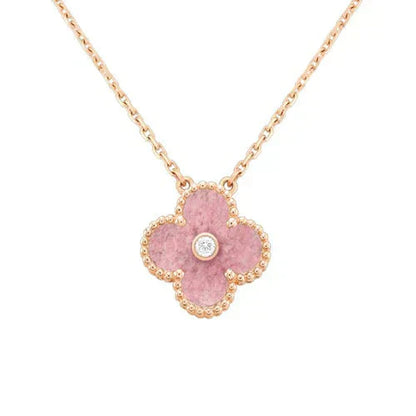 [Rosla Jewelry]CLOVER 15MM DIAMOND RHODONITE NECKLACE