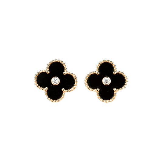 [Rosla Jewelry]CLOVER MEDIUM 1 MOTIFS ONYX DIAMOND EARRINGS