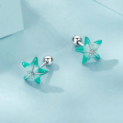 Blue Starfish Stud Earrings Platinum Plated Simple Earrings