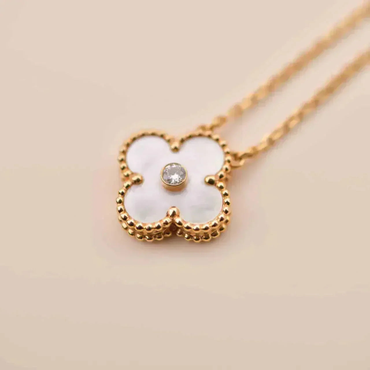 [Rosla Jewelry]CLOVER 15MM DIAMOND WHITE FRITILLARIA NECKLACE