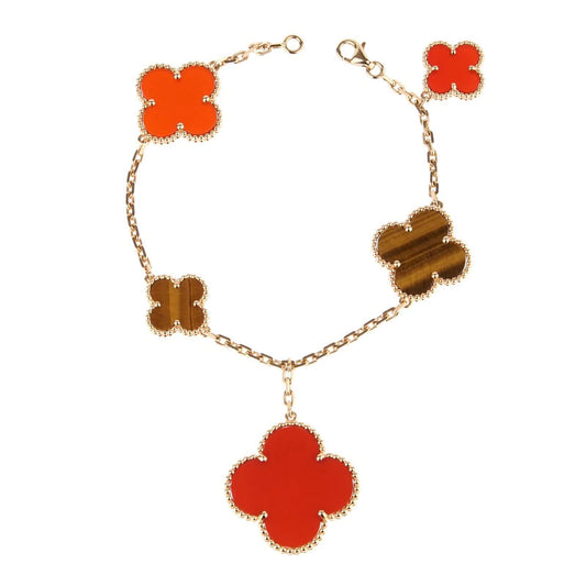 [Rosla Jewelry]CLOVER BRACELET 5 MOTIFS CARNELIAN TIGER EYE