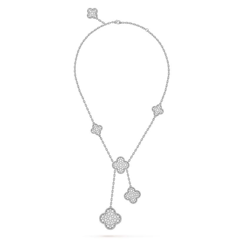 [Rosla Jewelry]CLOVER 5 MOTIFS SILVER DIAMONDS NECKLACE