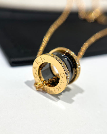 [Rosla Jewelry]ZERO 1 BLACK CERAMIC DIAMOND PINK GOLD NECKLACE